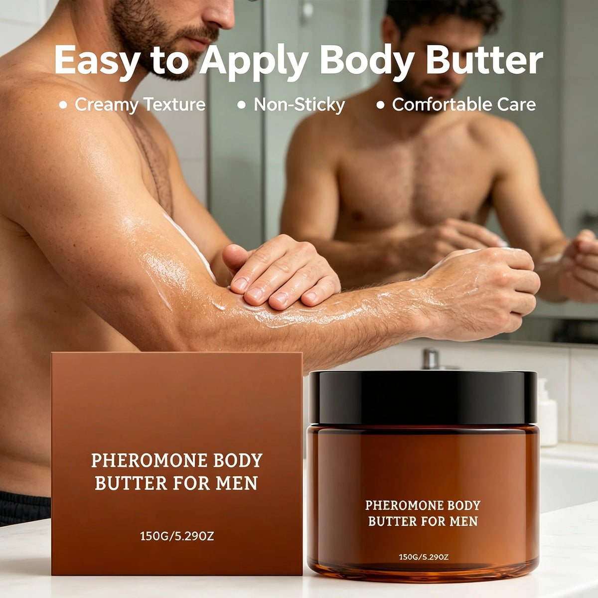 Beurre corporel aux phéromones pour hommes — Apaise la sécheresse, améliore la douceur de la peau, hydratation longue durée, lotion corps hydratante à absorption rapide.