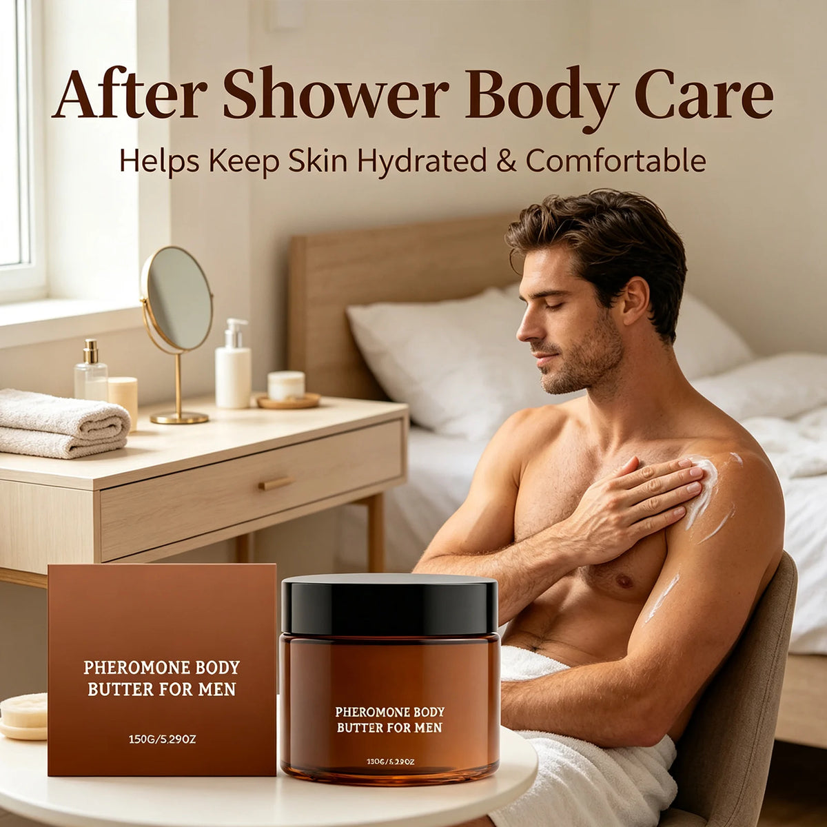 Beurre corporel aux phéromones pour hommes — Apaise la sécheresse, améliore la douceur de la peau, hydratation longue durée, lotion corps hydratante à absorption rapide.
