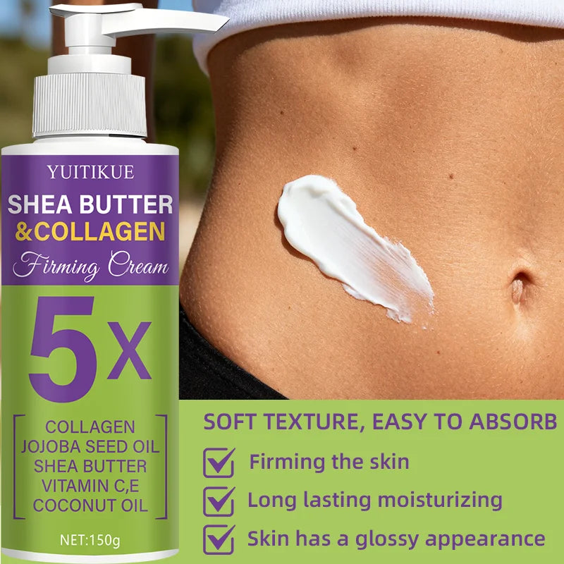 Lotion corporelle raffermissante au beurre de karité et au collagène 150g — Huile de jojoba, vitamines C & E, hydratation et nutrition intensives pour le soin complet du corps.