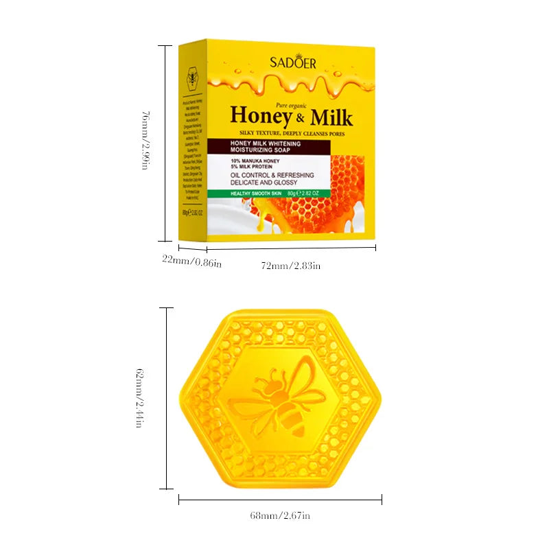 Savon visage et corps au miel et au lait — Blanchissant, hydratant et nettoyant en profondeur, contrôle du sébum pour une peau lisse et douce.