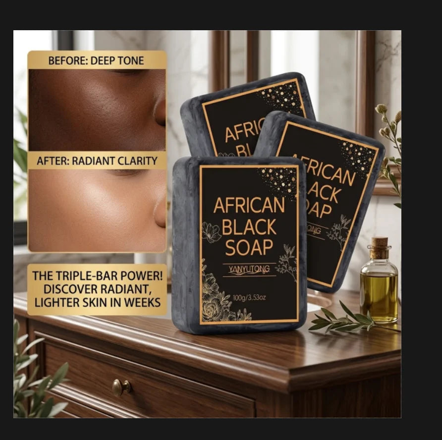 Savon noir africain au beurre de karité — Savon nettoyant hydratant, nettoyage en profondeur, hydratation de la peau et éclat du teint.