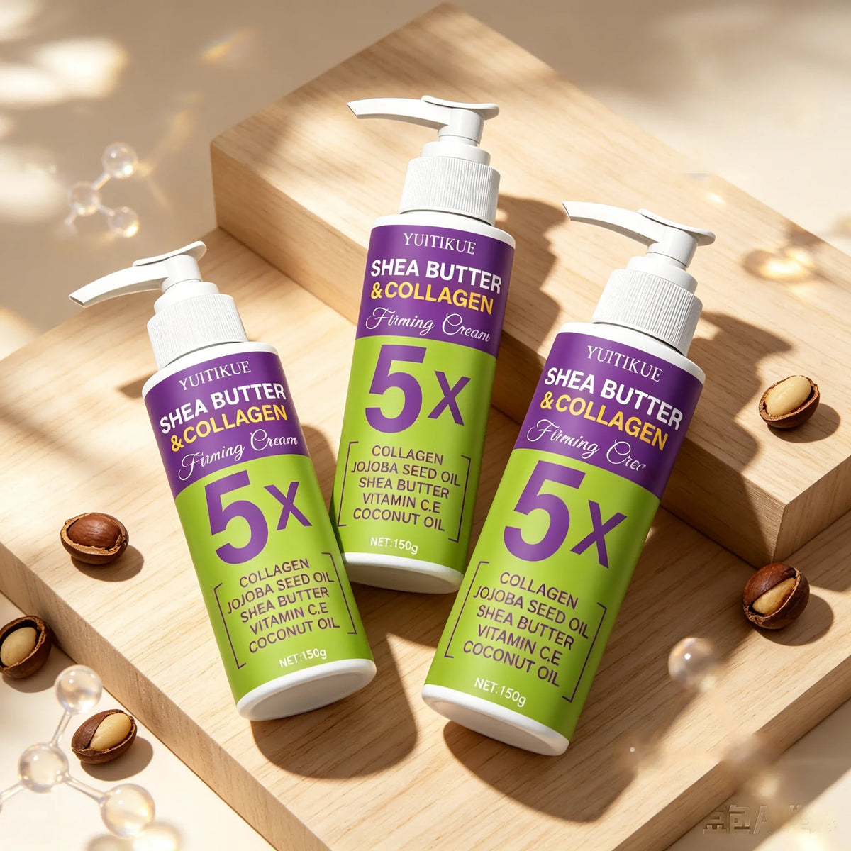 Lotion corporelle raffermissante au beurre de karité et au collagène 150g — Huile de jojoba, vitamines C & E, hydratation et nutrition intensives pour le soin complet du corps.
