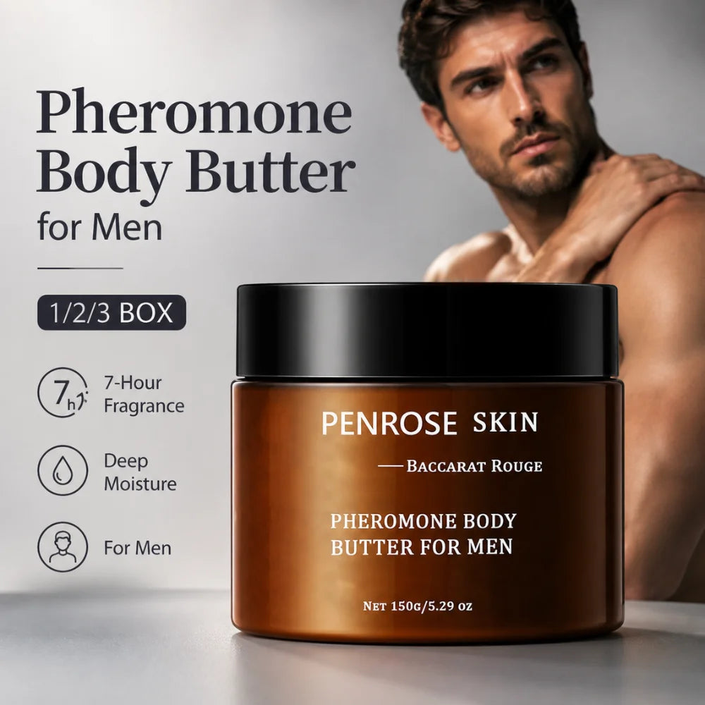 Beurre corporel pour hommes PENROSE SKIN 150g — Beurre de karité, phéromones et glycérine, crème hydratante pour peaux sèches et rugueuses, soin quotidien parfumé.