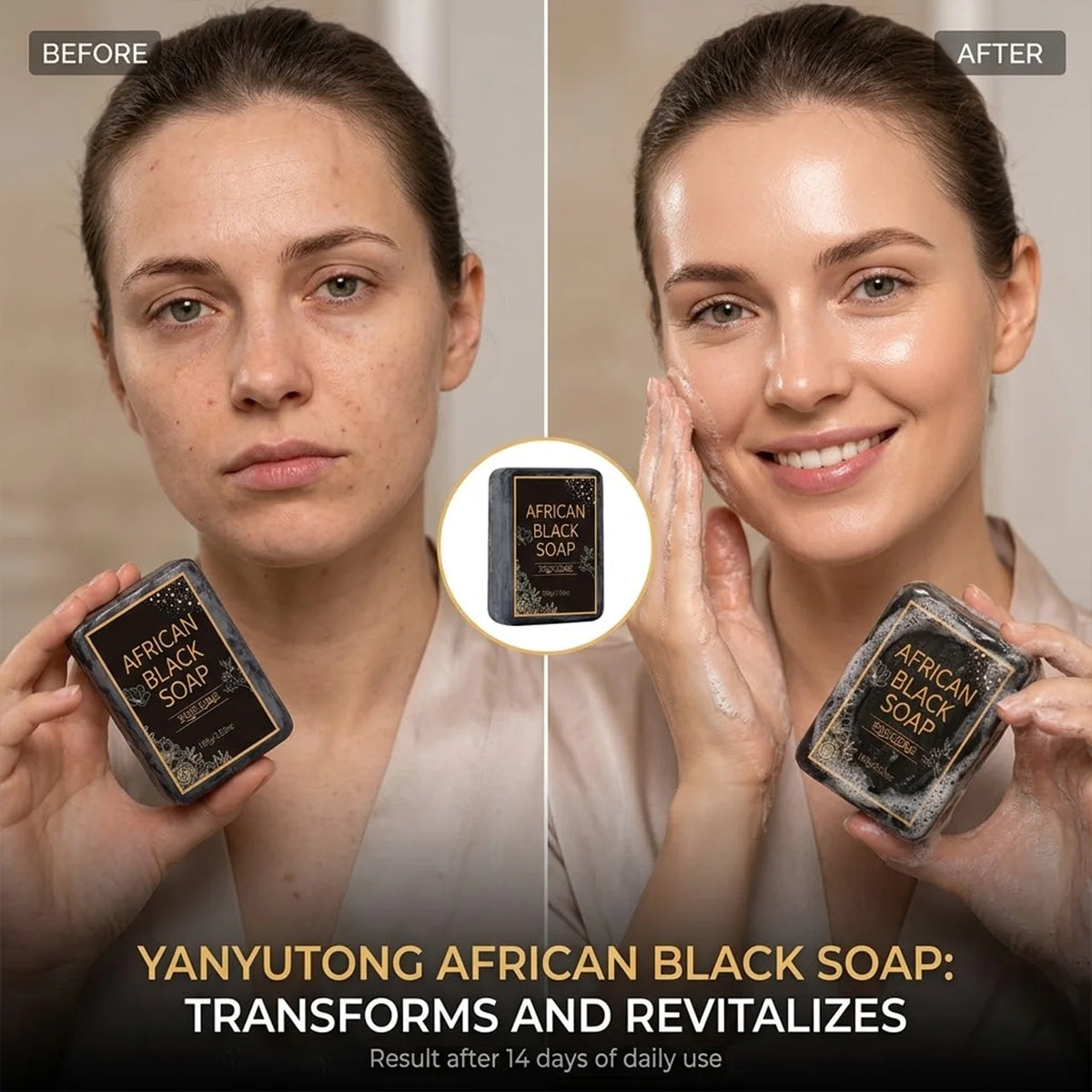 Savon noir africain au beurre de karité — Savon nettoyant hydratant, nettoyage en profondeur, hydratation de la peau et éclat du teint.