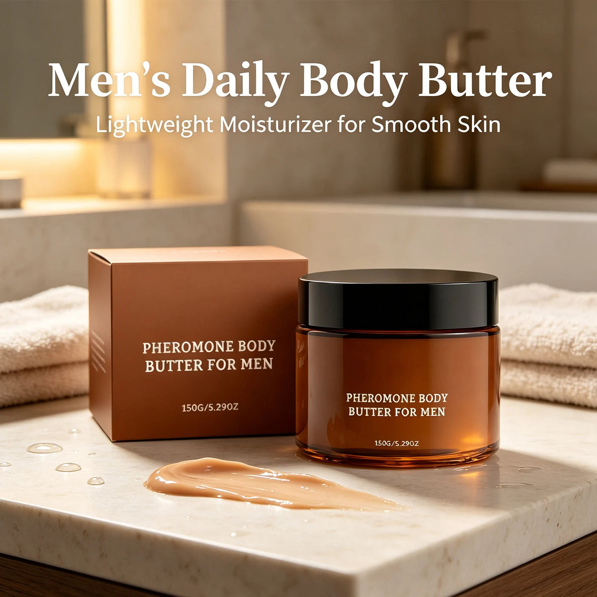 Beurre corporel aux phéromones pour hommes — Apaise la sécheresse, améliore la douceur de la peau, hydratation longue durée, lotion corps hydratante à absorption rapide.