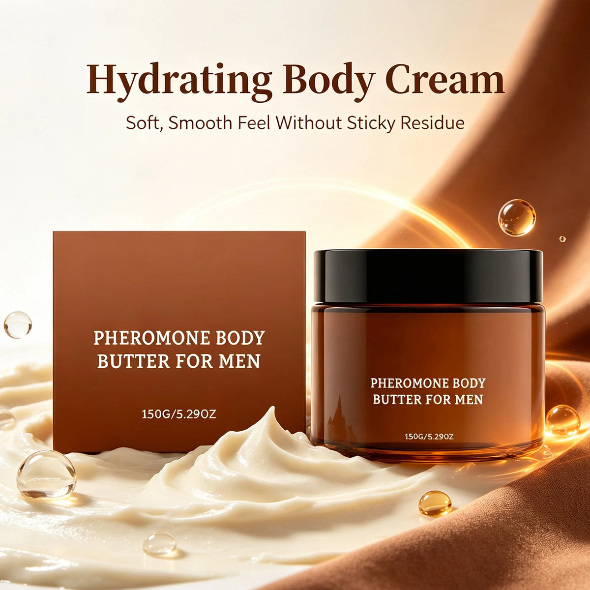Beurre corporel aux phéromones pour hommes — Apaise la sécheresse, améliore la douceur de la peau, hydratation longue durée, lotion corps hydratante à absorption rapide.